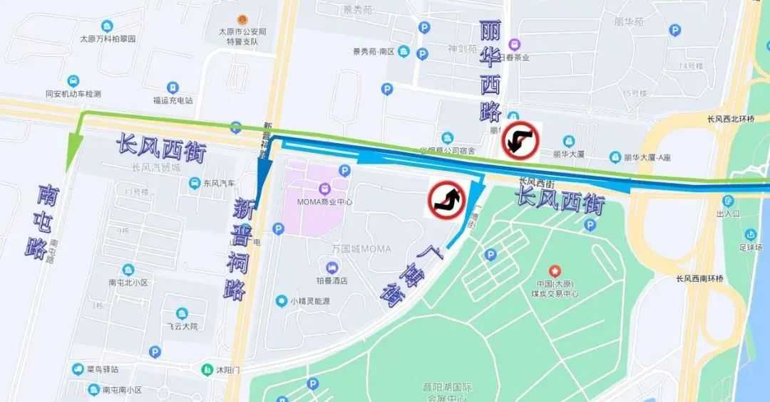 即日起，太原市長(zhǎng)風(fēng)西街麗華西路口禁止左轉(zhuǎn)、調(diào)頭